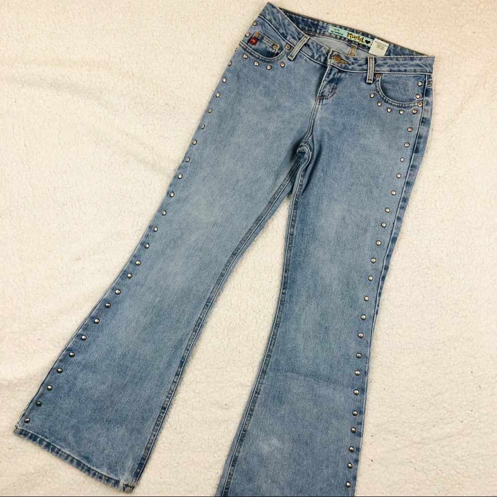 Mudd Flared Leg Studded Light Wash Hippie Jeans